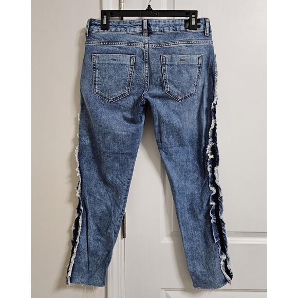 Zara Basic Z1975 Denim Boho Fringe Ankle Jeans Women 6 (30x26) Blue Raw Hem NWOT - Picture 10 of 11